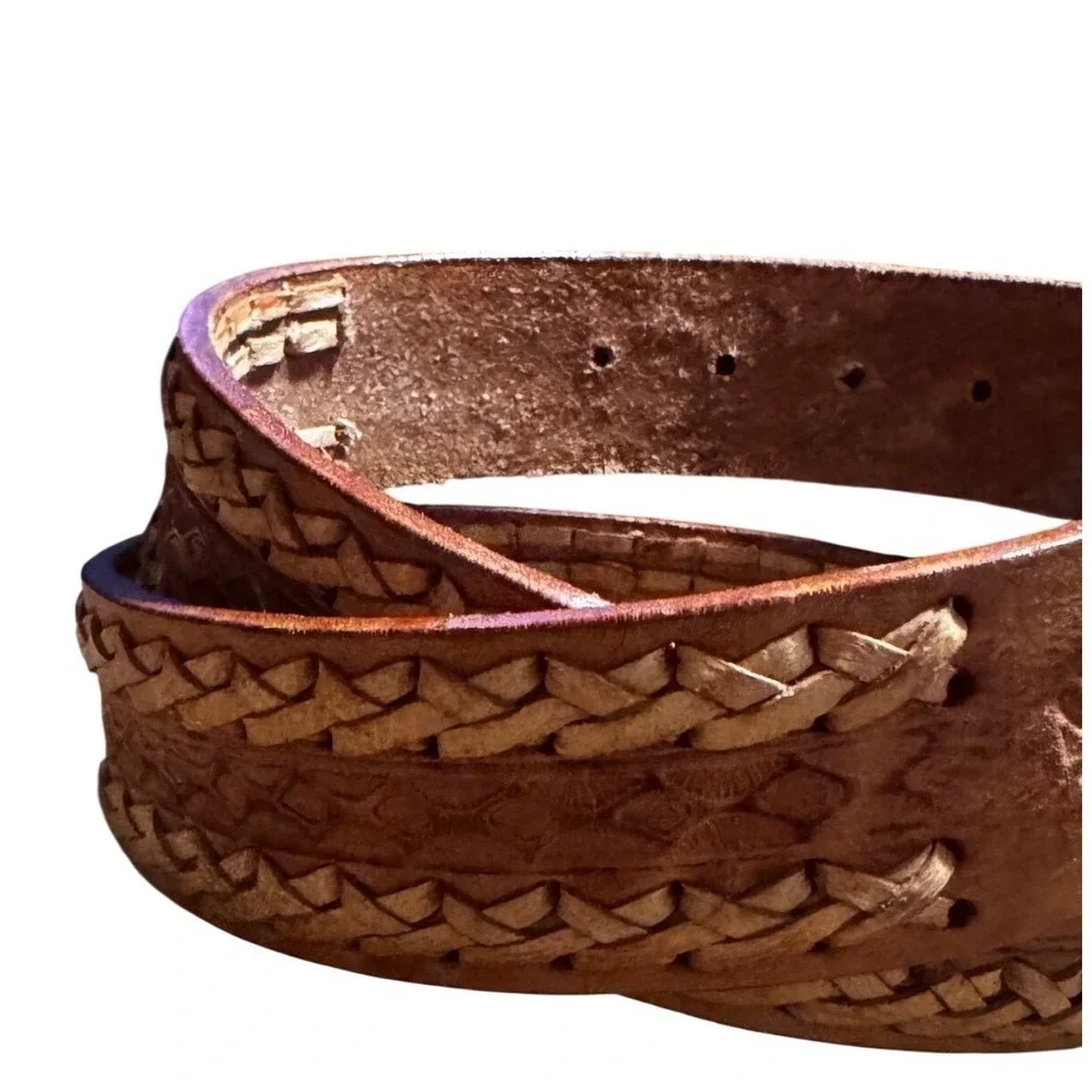 Vintage Alatorre Tooled Leather Belt Wove inlay Western Mexico 33